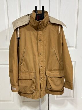Vintage Woodland Raewiks Mens XL Tan Canvas Hooded Hunting Field Jacket Coat